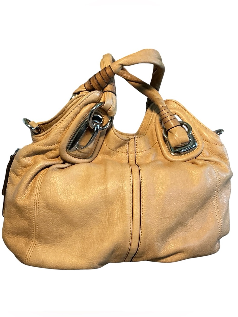 B. Makowsky Soft Yellow Leather Shoulder Bag with Silver Hardware